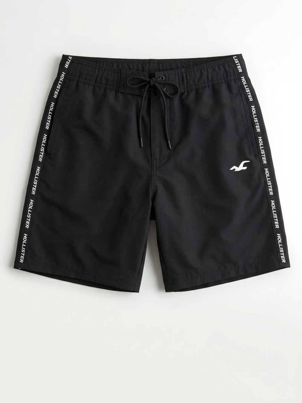 Hollister Black Logo-Strip Swim Shorts